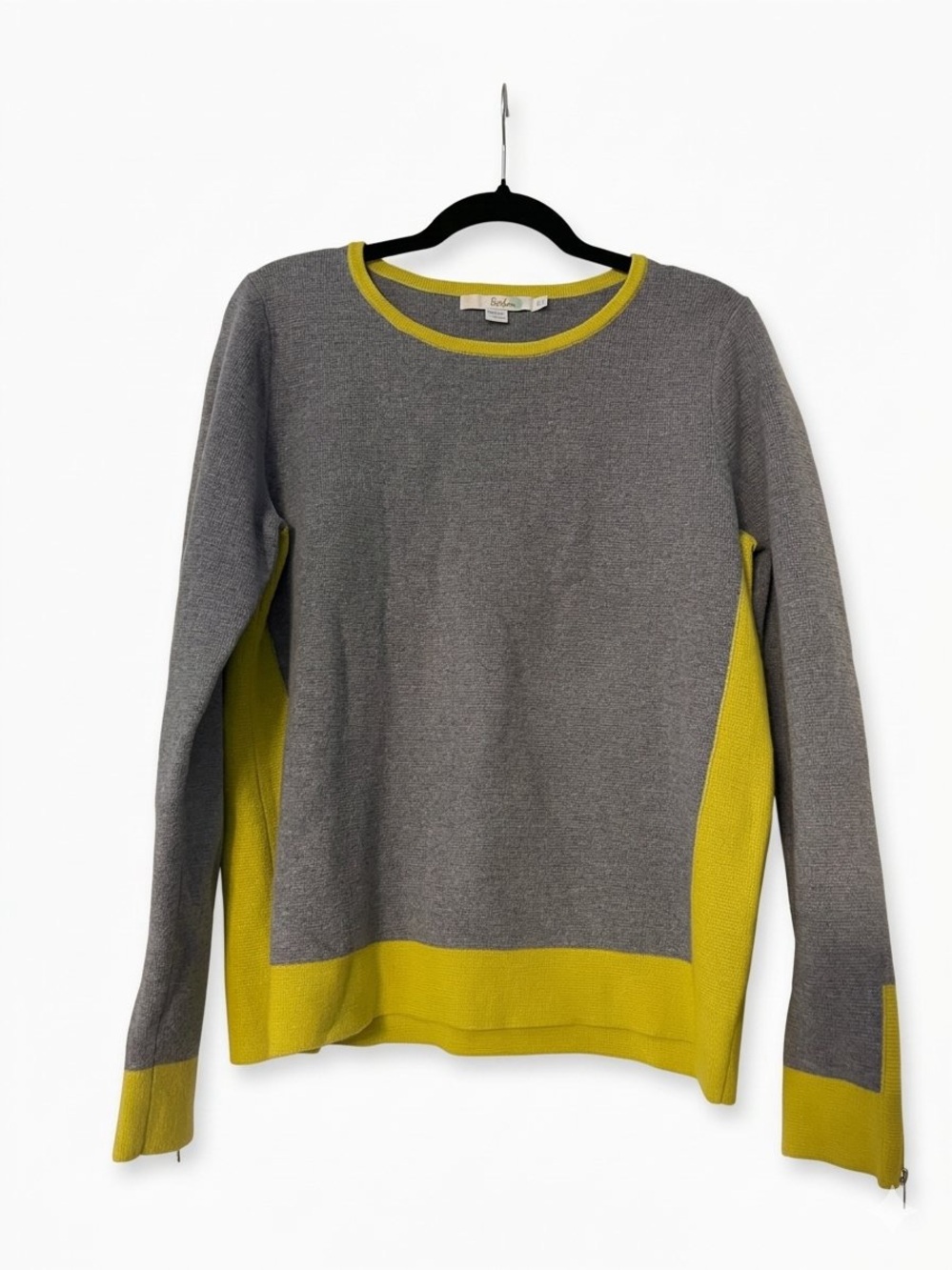 Boden Gray & Neon Yellow Colorblock Knot Crewnew Sweater Size 8